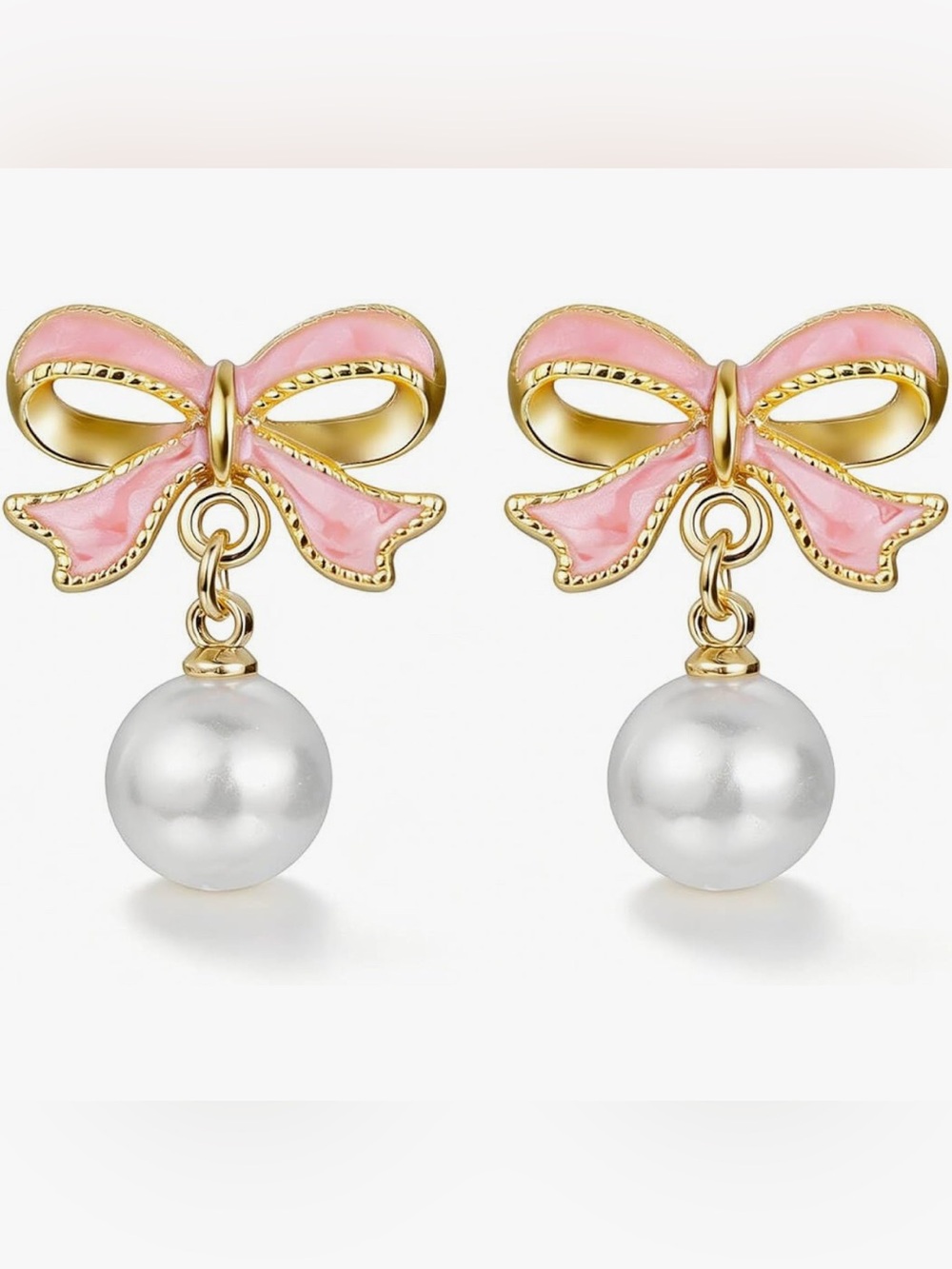 Unique Lord & Taylor 18KT Gold Vermeil Pink Bow Pearl earrings